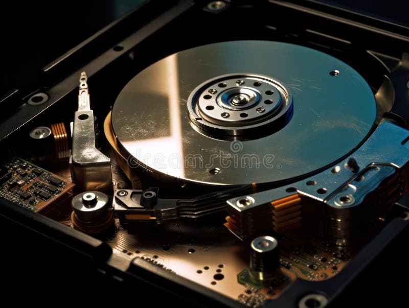 The Inside of a Hard Drive with Its Spinning Platters and Read/write