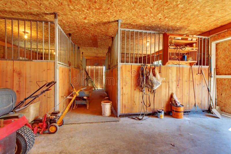 Inside Of The Horse Farm With Stables. Royalty Free Stock 