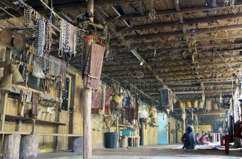 Inside a long house in Sarawak