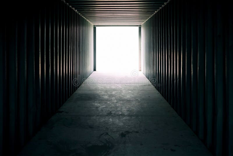 Inside Metal Container with Light Beam Background. stock photo