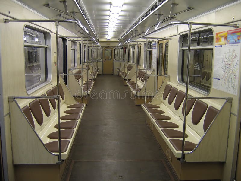 Inside of modern subway car
