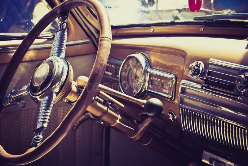 Inside in a old car stock photo. Image of american, lever - 21372792