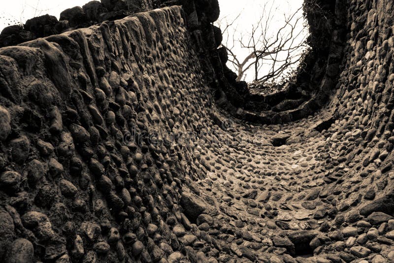 Inside Old ruined stone tower, grunge technique texture, rock rough surface. stock photography Inside Old ruined stone tower, grunge technique texture, rock rough surface. stock photography