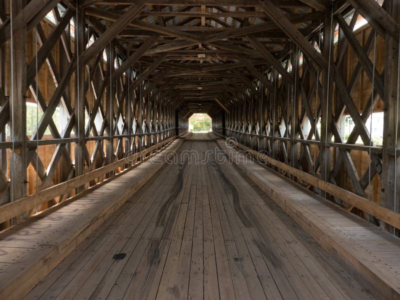 Inside Old wooden covered bridge