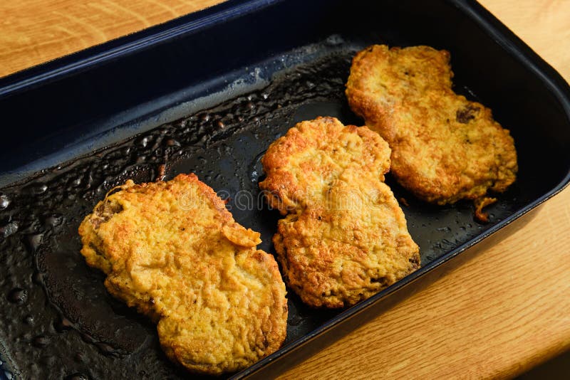 Inside Out Beef Schnitzel on Cooking Pan Stock Image Image of cooked