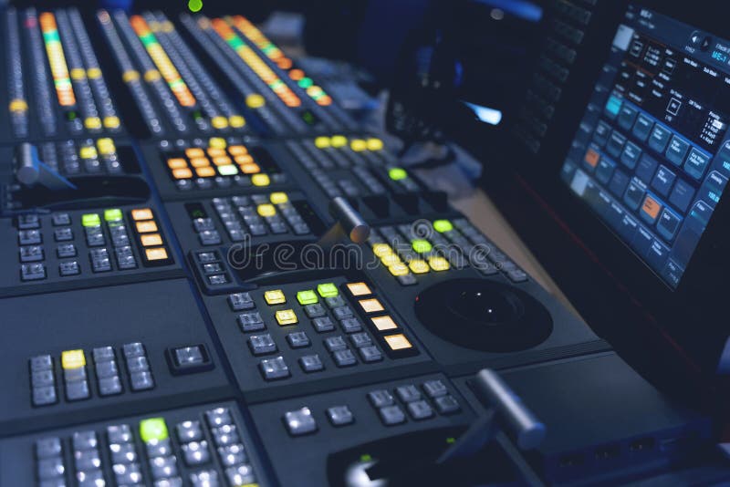 Video switch of Television Broadcast, working with video and audio mixer stock images