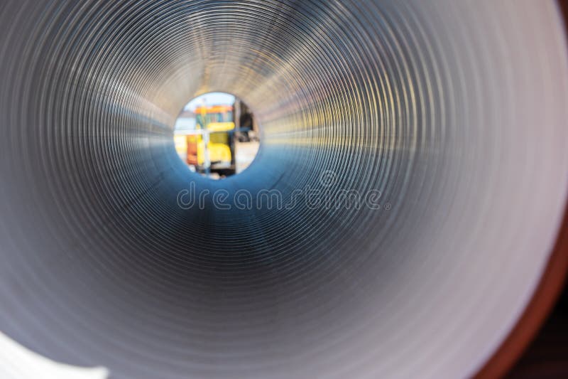 Inside the Plastic Corrugated Pipe. Polypropylene Pipe for Laying in