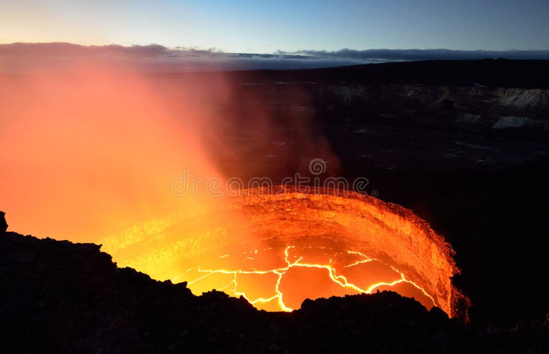 Inside view of an active volcano with lava flow in Volcano National Park, Big Island of Hawaii