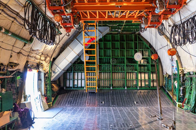 Inside View of the Baggage Compartment of a Cargo Plane Stock Photo