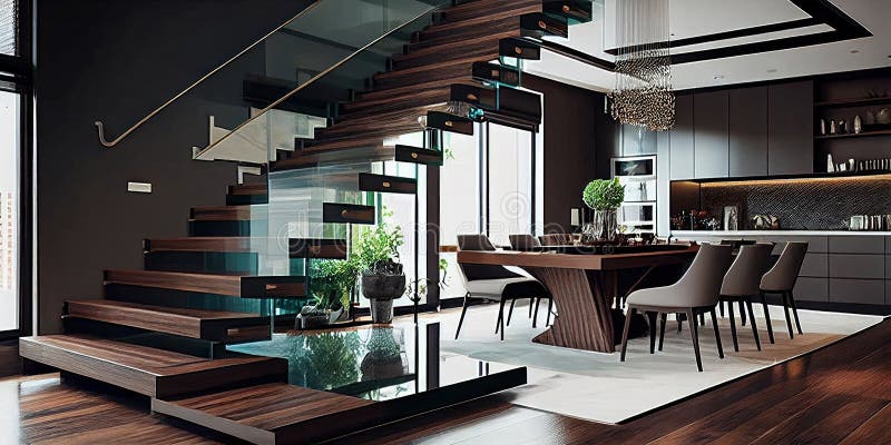 Inside View of a Staircase in Modern House. Generative AI. Stock ...