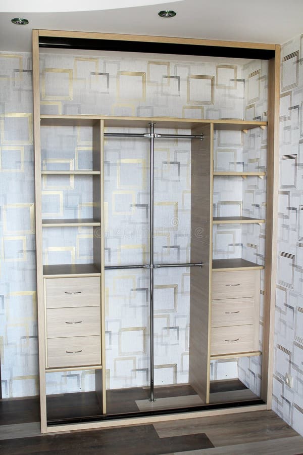 Inside the Wardrobe. Wardrobe with Sliding Doors Stock Image Image of