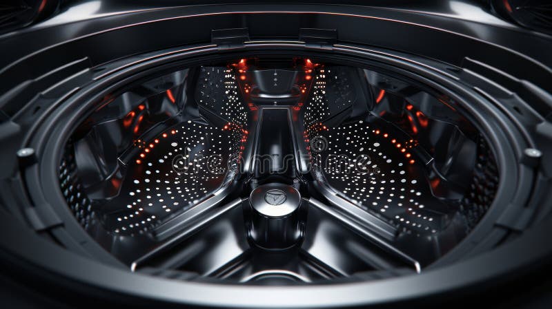 Inside of a washing machine drum, illuminating futuristic laundry technology and design. royalty free illustration