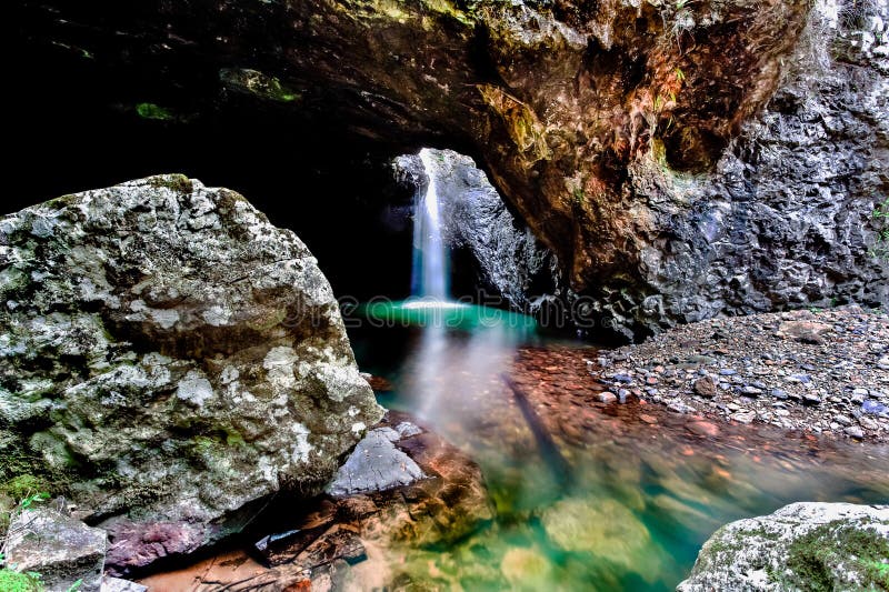 Inside Waterfall of Cave from Natural Bridge in Australia Stock Image