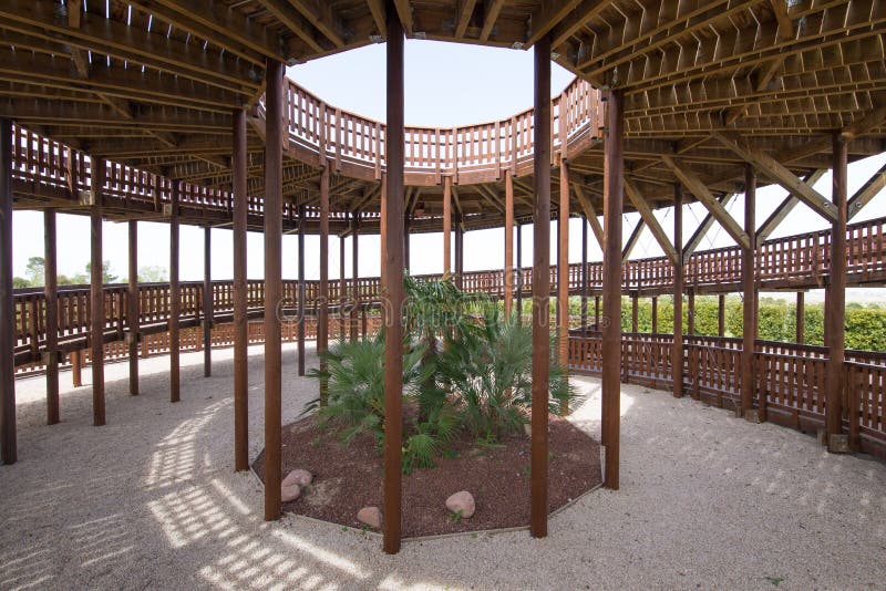 Inside wooden tower in Valdebebas Park Madrid city