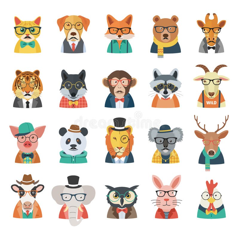 Insieme animale dell'avatar dei pantaloni a vita bassa royalty illustrazione gratis Insieme animale dell'avatar dei pantaloni a vita bassa royalty illustrazione gratis