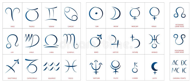 Insieme calligrafico di simboli di astrologia