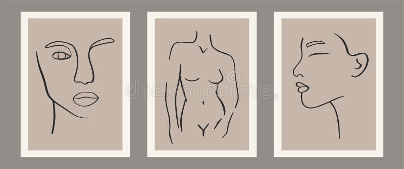 Insieme contemporaneo di astratto matisse geometrico composto di donna minimalista di silhouette royalty illustrazione gratis