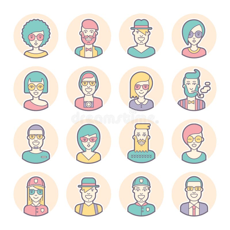 Insieme creativo degli avatar rotondi linee sottili Vettore royalty illustrazione gratis Insieme creativo degli avatar rotondi linee sottili Vettore royalty illustrazione gratis