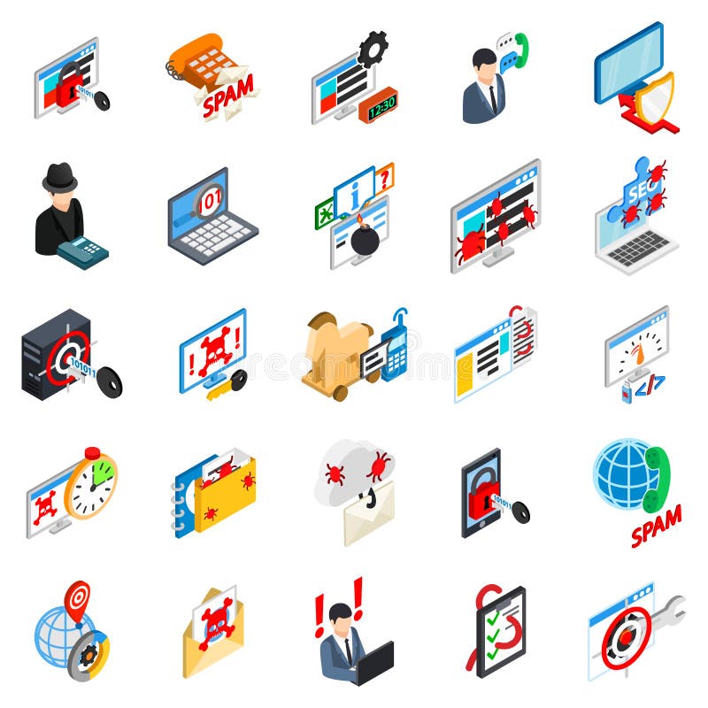 Insieme cyber delle icone di attacco, stile isometrico royalty illustrazione gratis Insieme cyber delle icone di attacco, stile isometrico royalty illustrazione gratis