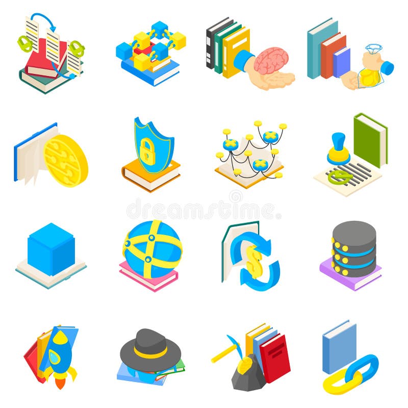 Insieme d'apprendimento cyber delle icone, stile isometrico illustrazione di stock Insieme d'apprendimento cyber delle icone, stile isometrico illustrazione di stock