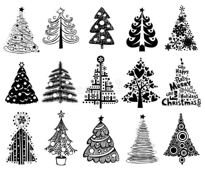 Disegni Degli Alberi Di Natale.Insieme Degli Alberi Di Natale Divertenti Illustrazione Vettoriale Illustrazione Di Foglio Arricciatura 12044754