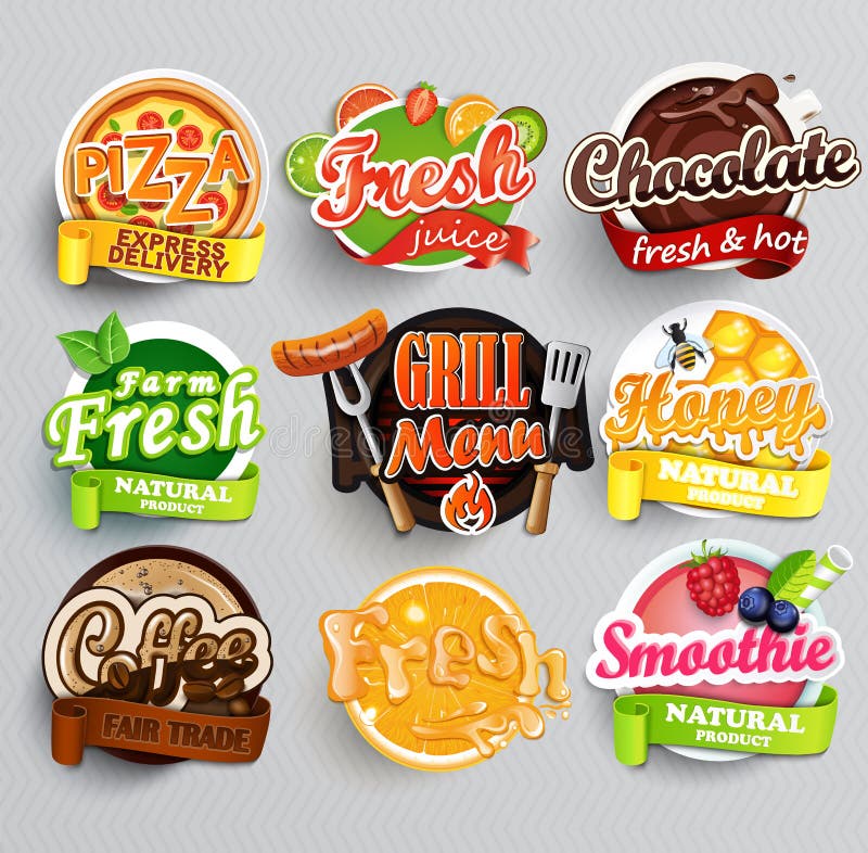 Insieme degli autoadesivi dell'alimento royalty illustrazione gratis Insieme degli autoadesivi dell'alimento royalty illustrazione gratis