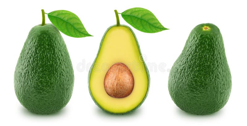 Insieme degli avocado verdi isolati su un bianco fotografie stock libere da diritti