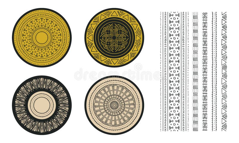 Insieme degli elementi decorativi africani Stampa tribale illustrazione di stock Insieme degli elementi decorativi africani Stampa tribale illustrazione di stock