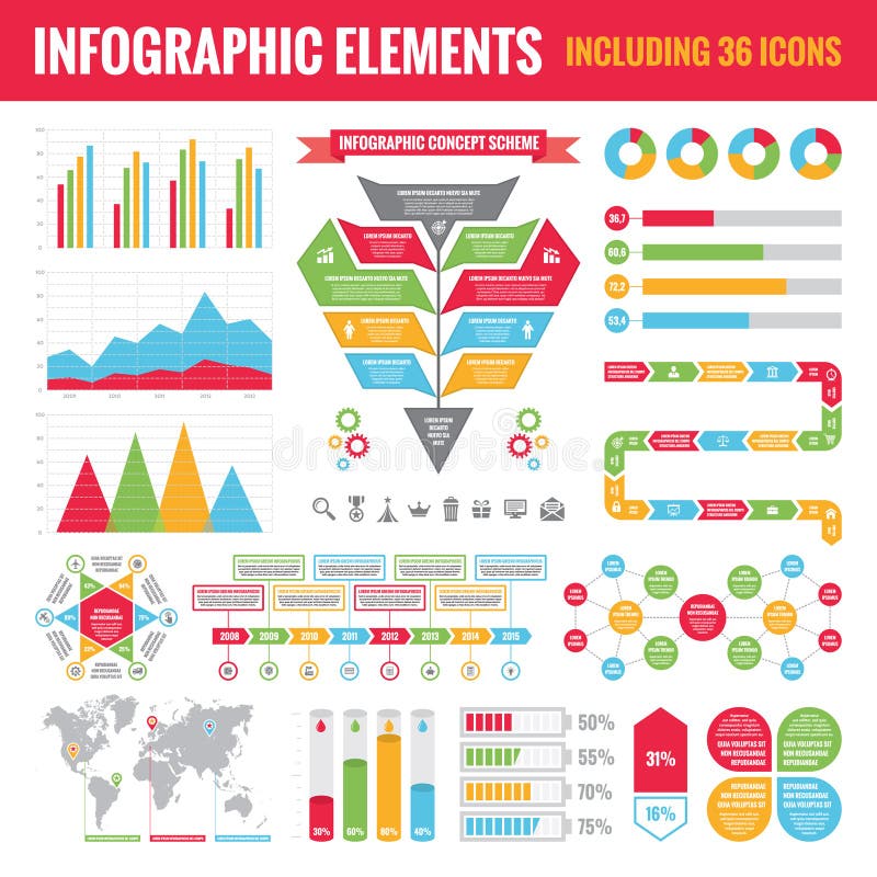 Insieme degli elementi di Infographic (36 icone comprese) - Vector l'illustrazione di concetto illustrazione di stock Insieme degli elementi di Infographic (36 icone comprese) - Vector l'illustrazione di concetto illustrazione di stock