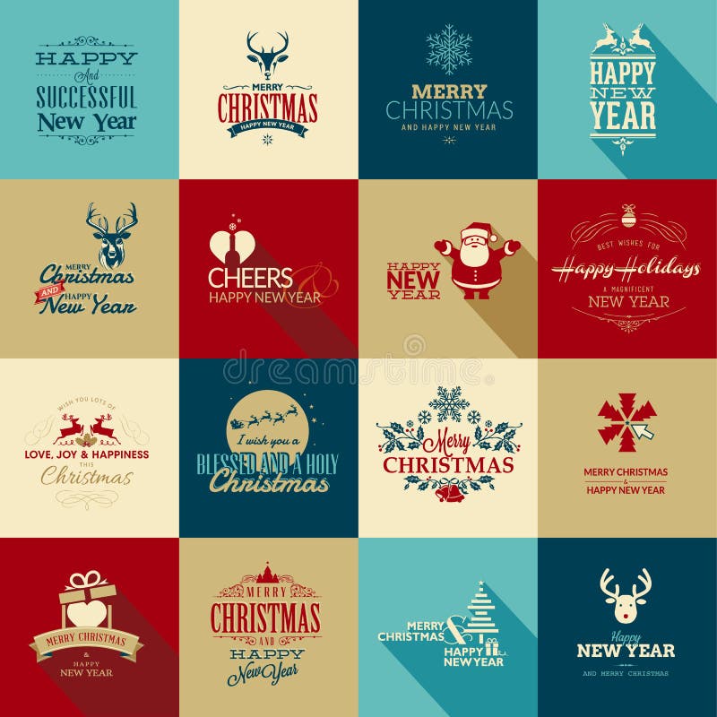 Insieme degli elementi per il greetin del nuovo anno e di Natale illustrazione vettoriale Insieme degli elementi per il greetin del nuovo anno e di Natale illustrazione vettoriale