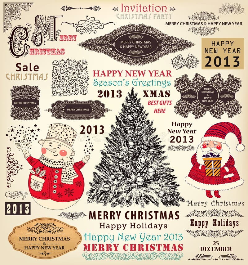 Insieme degli ornamenti di Natale e degli elementi decorativi royalty illustrazione gratis Insieme degli ornamenti di Natale e degli elementi decorativi royalty illustrazione gratis
