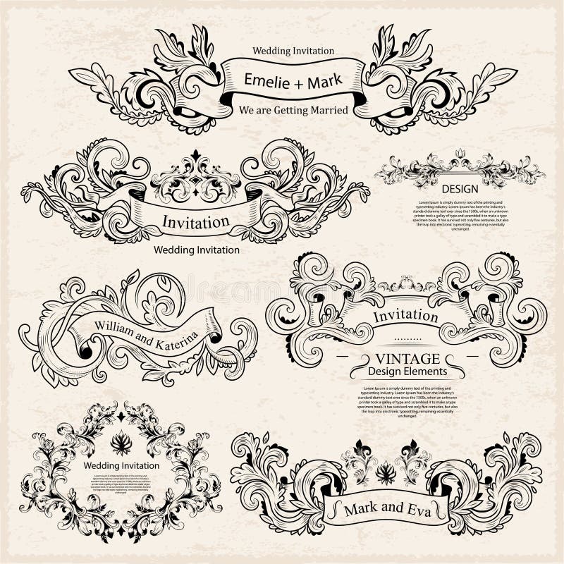 Insieme degli ornamenti vittoriani d'annata Disegno di nozze royalty illustrazione gratis