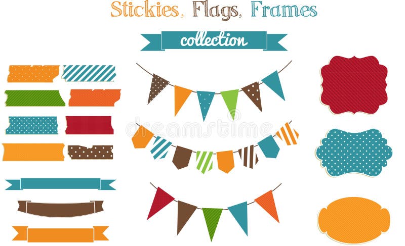 Insieme degli stickies, delle bandiere e del fra luminosi di residuo-prenotazione illustrazione vettoriale Insieme degli stickies, delle bandiere e del fra luminosi di residuo-prenotazione illustrazione vettoriale