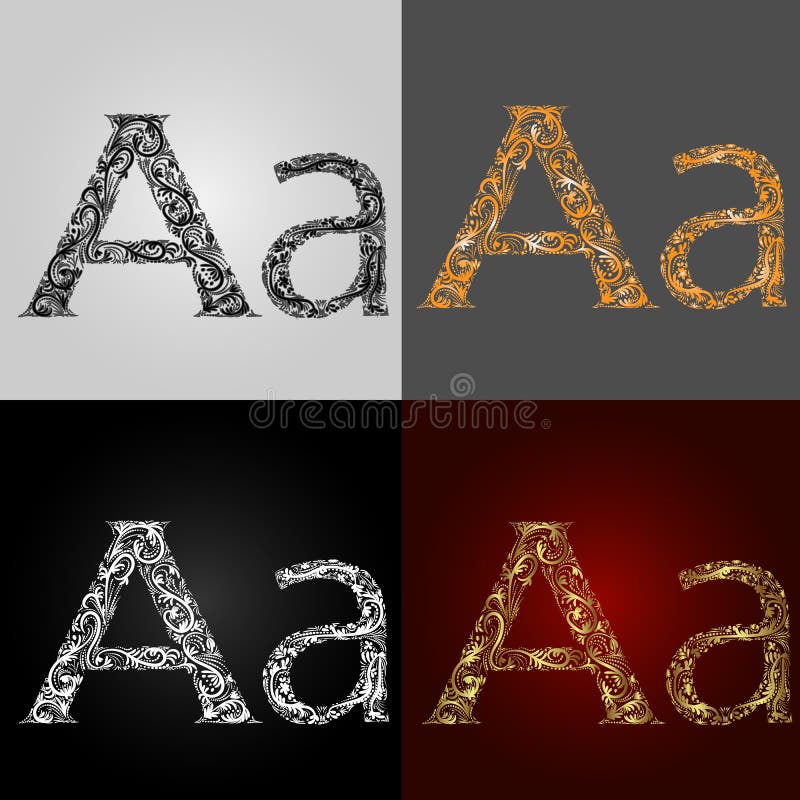 Insieme degli stili di rappresentazione di alfabeto La lettera A iscrizione illustrazione di stock