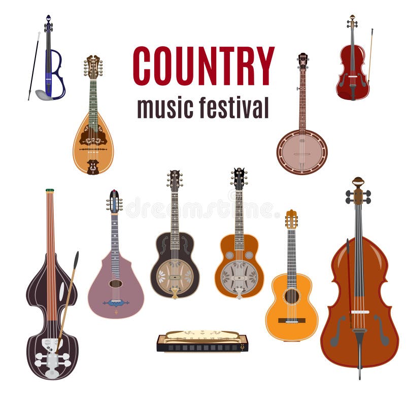 Insieme degli strumenti di musica country, progettazione piana di vettore illustrazione vettoriale Insieme degli strumenti di musica country, progettazione piana di vettore illustrazione vettoriale