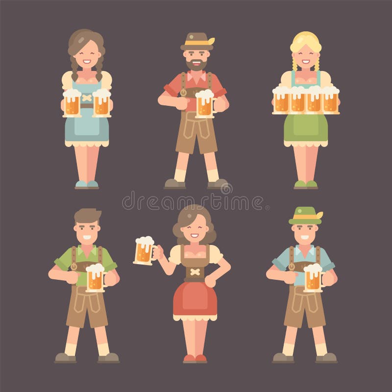 Insieme dei caratteri piani di Oktoberfest su fondo scuro illustrazione di stock Insieme dei caratteri piani di Oktoberfest su fondo scuro illustrazione di stock