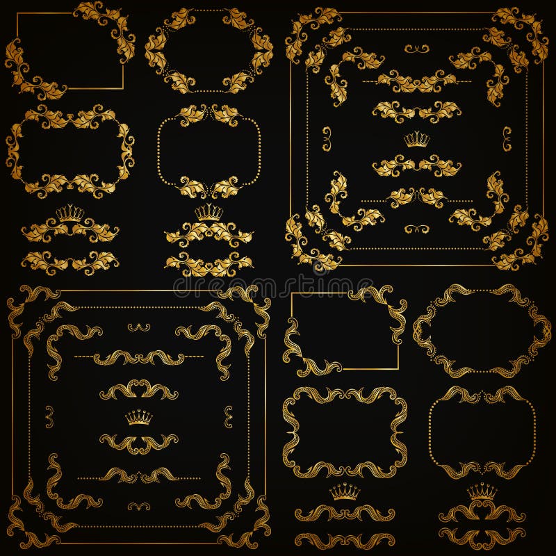Insieme dei confini decorativi dell'oro, struttura di vettore royalty illustrazione gratis Insieme dei confini decorativi dell'oro, struttura di vettore royalty illustrazione gratis