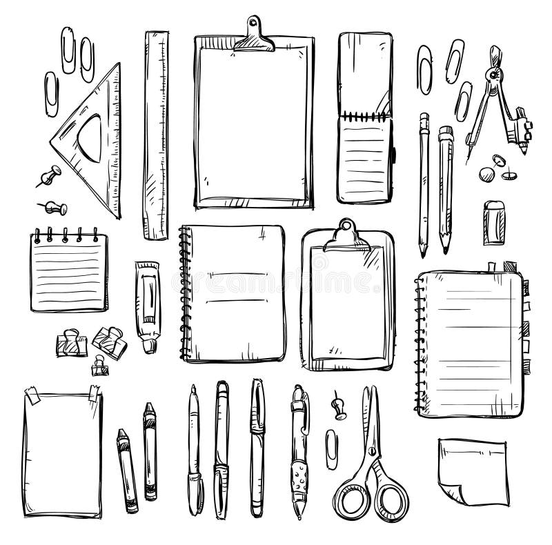 Insieme dei disegni della cancelleria illustrazione di stock Insieme dei disegni della cancelleria illustrazione di stock