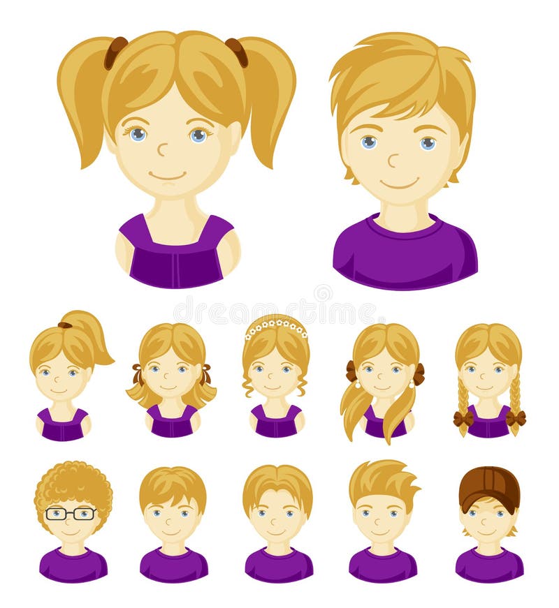 Insieme dei fronti dei bambini illustrazione di stock Insieme dei fronti dei bambini illustrazione di stock