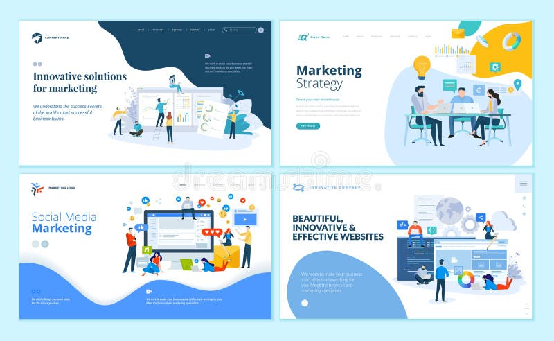 Insieme dei modelli di progettazione della pagina Web per l'introduzione sul mercato di Internet, i media sociali, la progettazio illustrazione di stock
