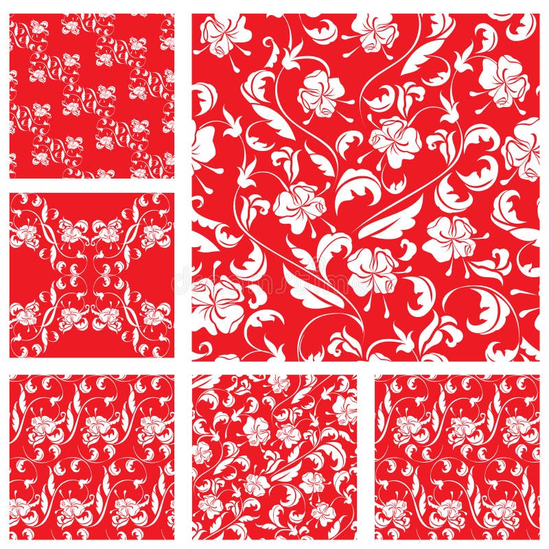 Insieme dei modelli senza cuciture decorati d'annata con le rose bianche illustrazione vettoriale Insieme dei modelli senza cuciture decorati d'annata con le rose bianche illustrazione vettoriale