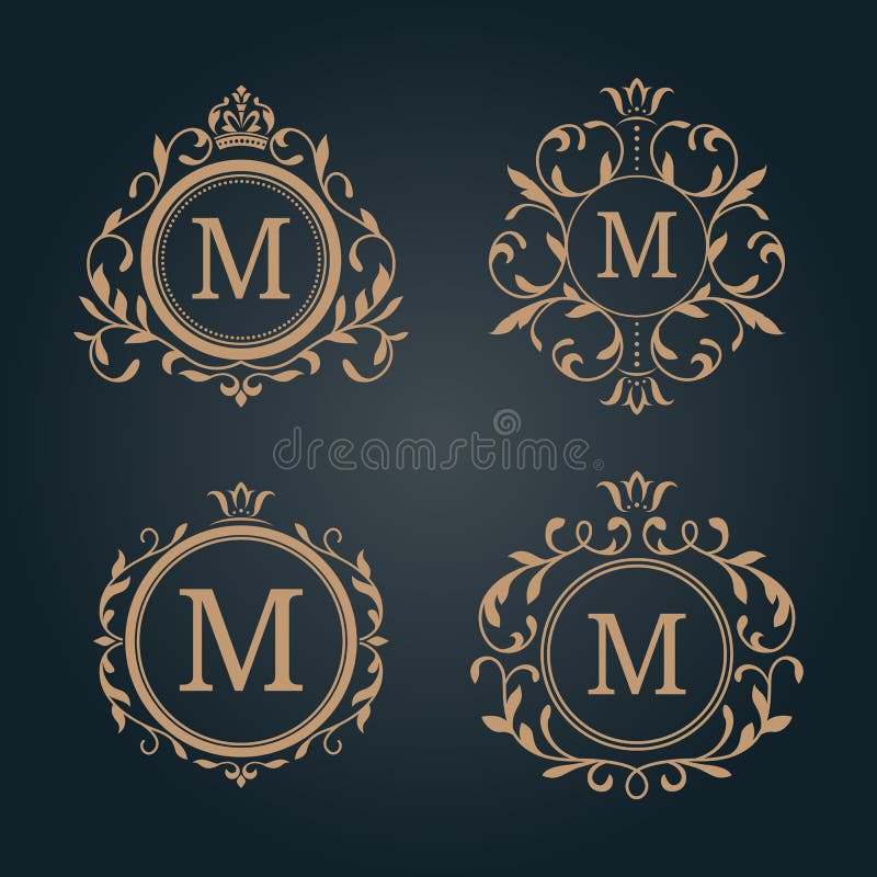 Insieme dei monogrammi floreali eleganti illustrazione vettoriale