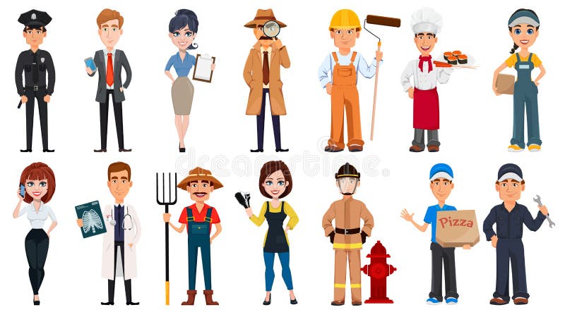 People of different professions. Set of cartoon characters with various occupations. Creative vector illustration. People of different professions. Set of cartoon characters with various occupations. Creative vector illustration