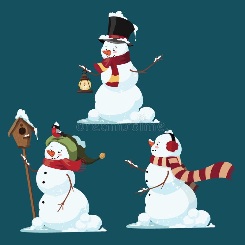 Insieme dei pupazzi di neve di Natale Raccolta del fumetto divertente illustrazione di stock Insieme dei pupazzi di neve di Natale Raccolta del fumetto divertente illustrazione di stock
