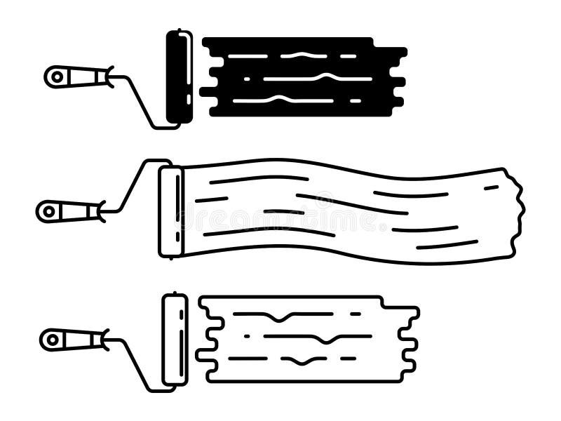 Insieme dei rulli di pittura con le icone lineari dipinte delle superfici delle spazzole del rullo royalty illustrazione gratis Insieme dei rulli di pittura con le icone lineari dipinte delle superfici delle spazzole del rullo royalty illustrazione gratis