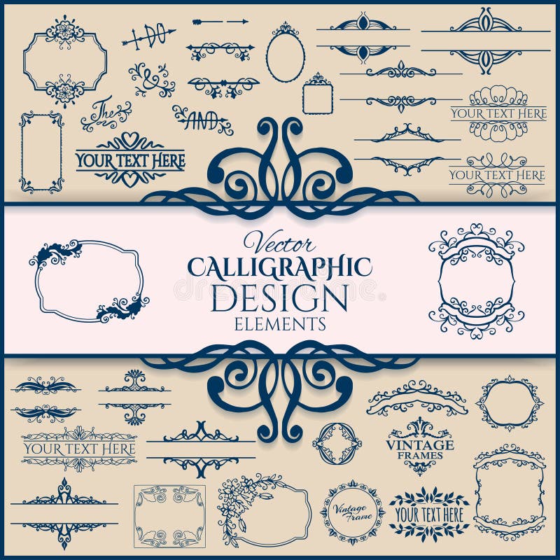 Insieme dei telai calligrafici d'annata floreali e illustrazione vettoriale Insieme dei telai calligrafici d'annata floreali e illustrazione vettoriale