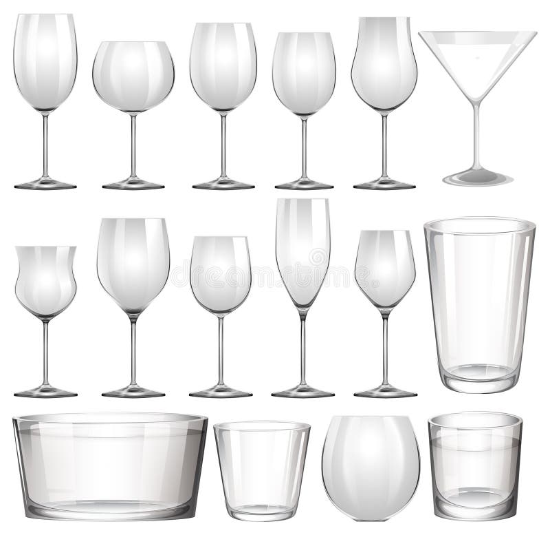 Insieme dei vetri e delle tazze di vino illustrazione di stock Insieme dei vetri e delle tazze di vino illustrazione di stock