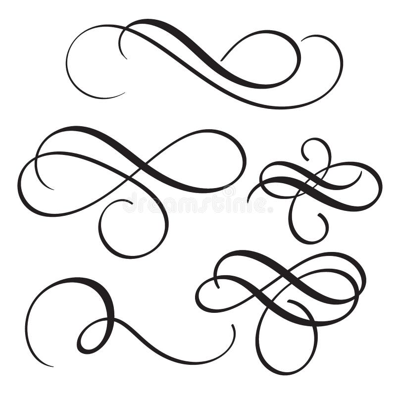 Insieme dei whorls d'annata di calligrafia di arte decorativa di flourish per testo Illustrazione EPS10 di vettore