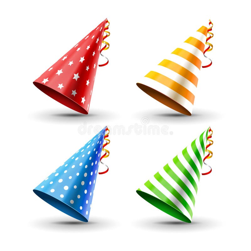 Insieme del cappello del partito isolato su un bianco Insieme del cappello di compleanno Decorazione di divertimento di vettore C illustrazione vettoriale