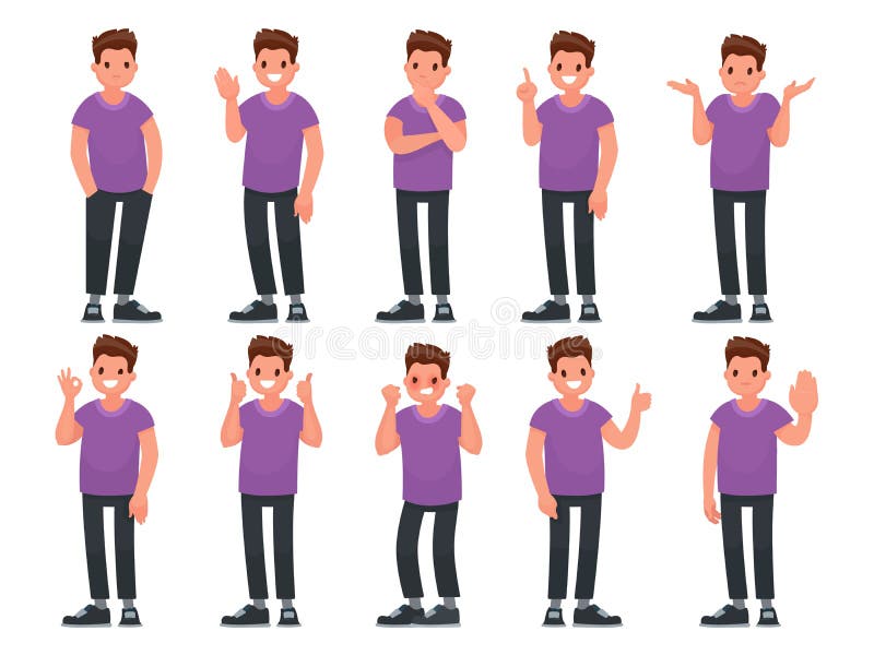 Insieme del carattere maschio con differenti gesti ed emozioni Illustrazione di vettore royalty illustrazione gratis Insieme del carattere maschio con differenti gesti ed emozioni Illustrazione di vettore royalty illustrazione gratis